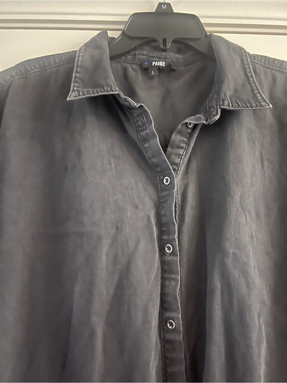 PAIGE Jaylin button-down denim shirt dress in a faded black wash - Picture 8 of 11